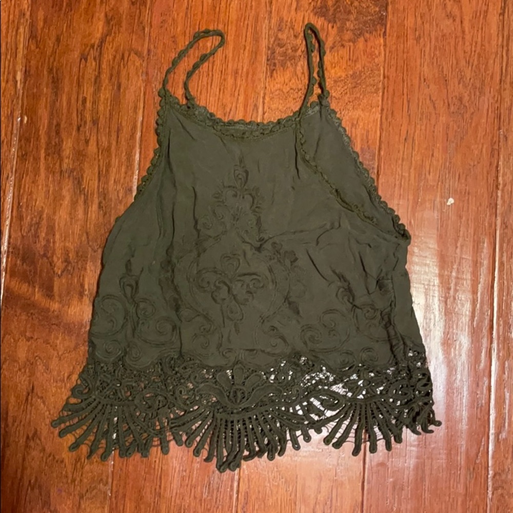 Green crop top with designs